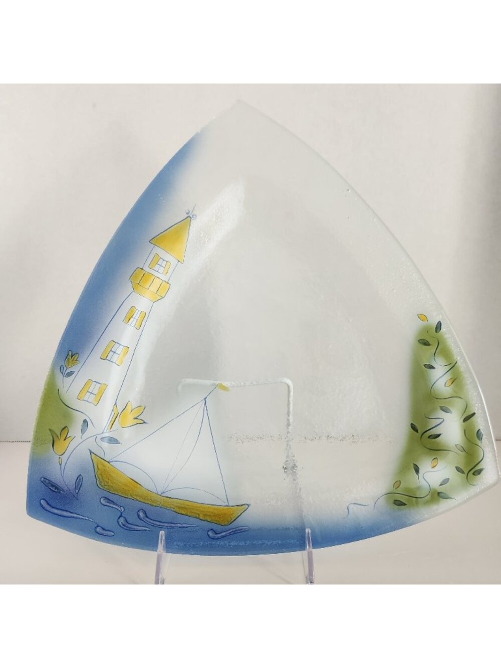 L'Oiseau de Bois Fused Glass Lighthouse Decorative Plate Quebec Canada 12.5"